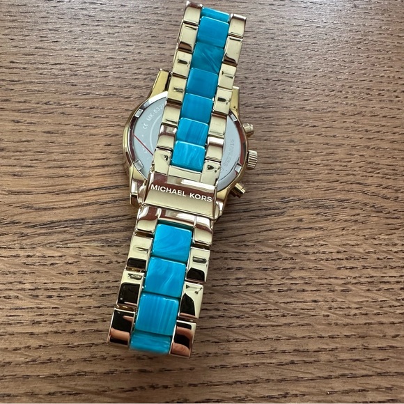 Michael Kors gold and blue chronograph crystal halo watch - Picture 3 of 7